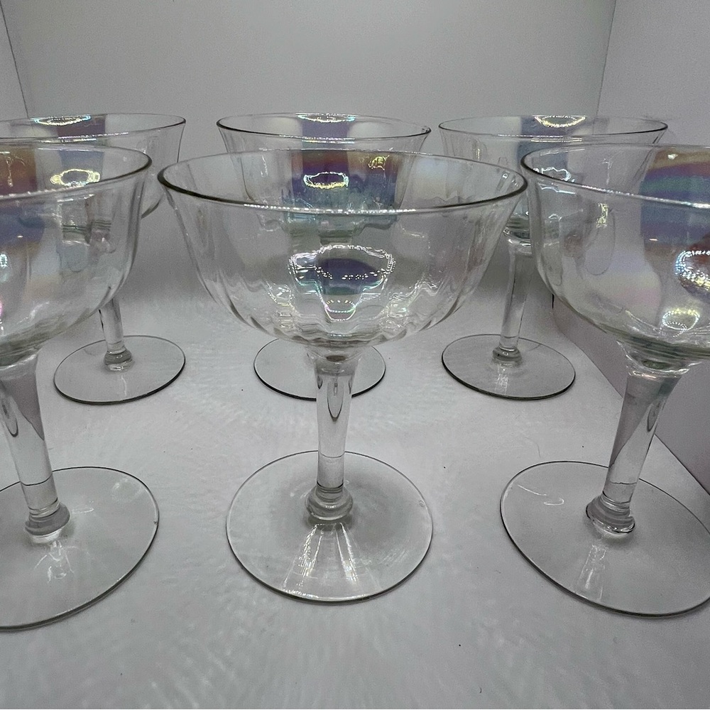 Vintage iridescent champagne coupes 1930s Set of 6